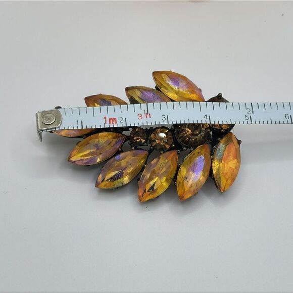 Antiqued Amber AB Rhinestone brooch - Picture 12 of 14